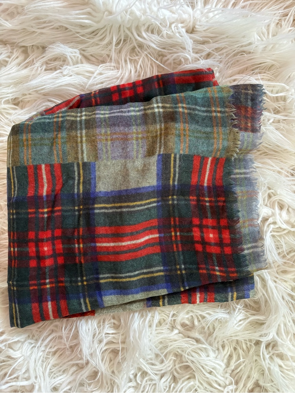 Glen Prince Scotland 100% Wool Oversized Patchwork Plaid Blanket Scarf Wrap